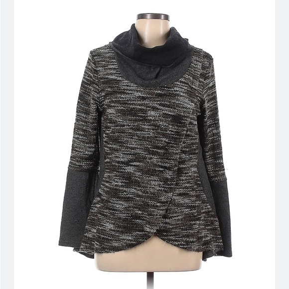 Areve Sweaters - A’reve Cowl Neck Faux Wrap Knit Heathered Charcoal Sweater Women’s Large